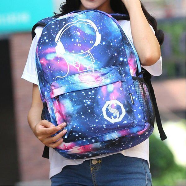 

backpack canvas girl boy's starry sky pattern anti theft school bags travel wit usb charger port and pencil case