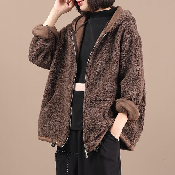 

tracksuits autumn and winter clothes big size all-match leisure with hood zipper lamb wool short fur jacket y363 mvm6, Gray