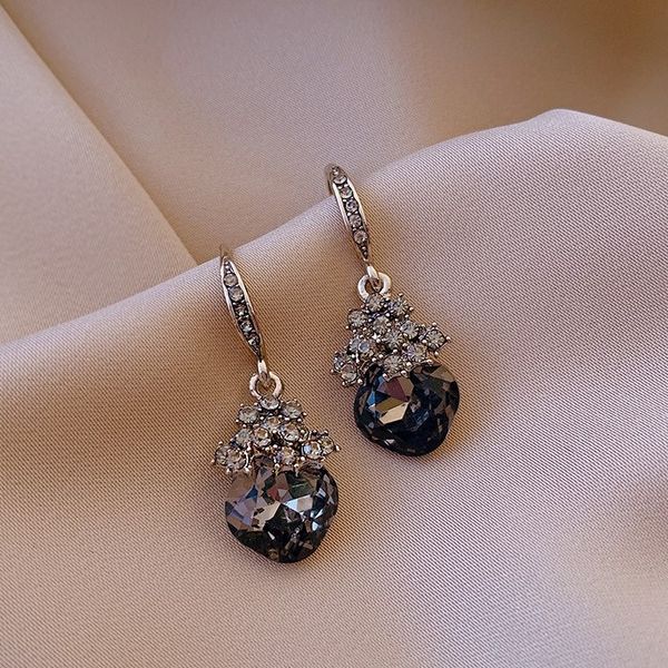 

korean black crystal flower geometric earhook 925 sterling silver stud long tassel earring present for girls lady 2021 ins temperament simpl, Golden;silver