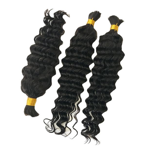 

brazilian deep wave human hair bulks no weft 1/2/3 pcs/lot natural color hairs can be dyed bulk for braiding, Black