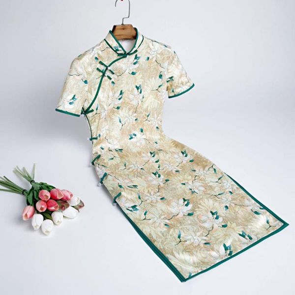 

chinese traditional mandarin collar qipao high-split mid-length cheongsam stage show dresses for women plus size 3xl 4xl ethnic clothing, Red