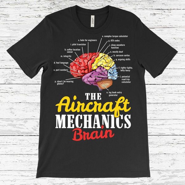 

pilot airplane mechanic brain funny t-shirt flying airline school gifts, White;black