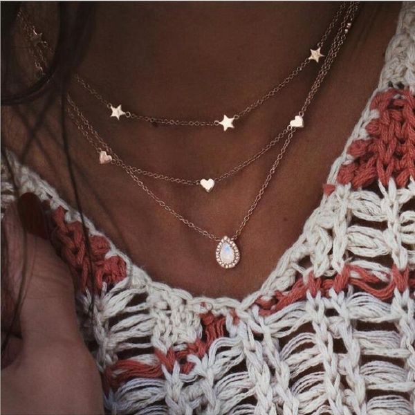 

find me alloy rhinestone star heart multilayer clavicle pendant necklace for women jewelry accessories necklaces, Silver