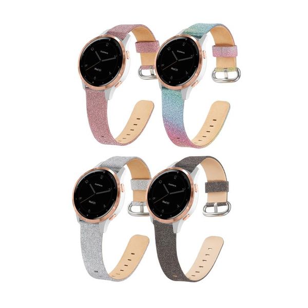 

watch bands shiny bling glitter leather band strap for garmin active vivoactive 4 replacement 22mm, Black;brown