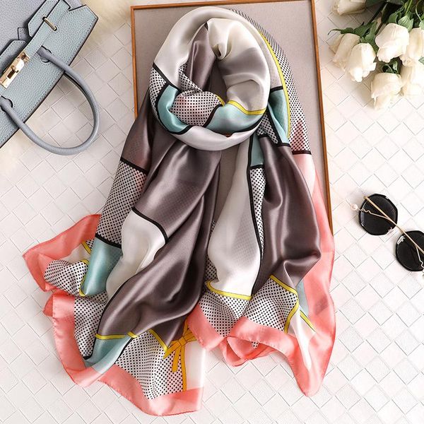 

2020 autumn tartan silk scarf women plaid natural silk pashmina shawls and wraps long bandana echarpe foulard femme, Blue;gray