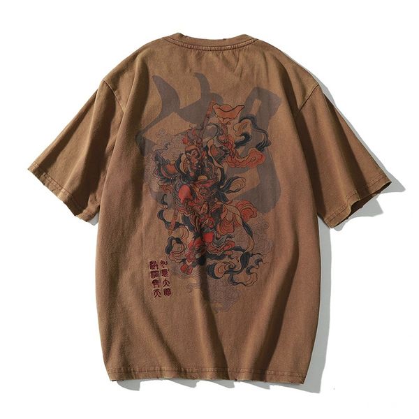 

chinese vintage monkey king embroidery t shirt men tshirt asian streetwear mens t-shirt hip hop 4xl clothes brown cotton 11935, Red