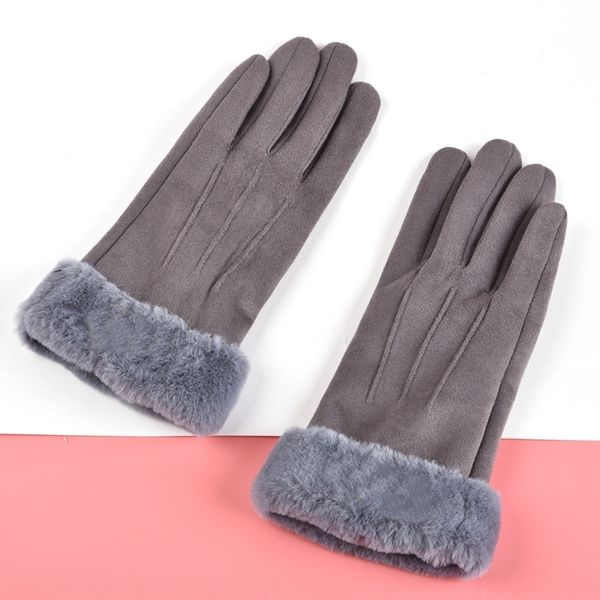 

6vl suede women' winter plush warm mittens thicker touch screen warm gloves and glovesoutdoor riding running driving windproof fingerless, Blue;gray