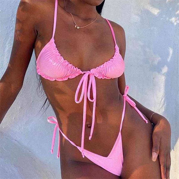 

micro bikini women solid swimsuit bandage set swimwear female halter brazilian bathing suit bather biquini 210722, White;black