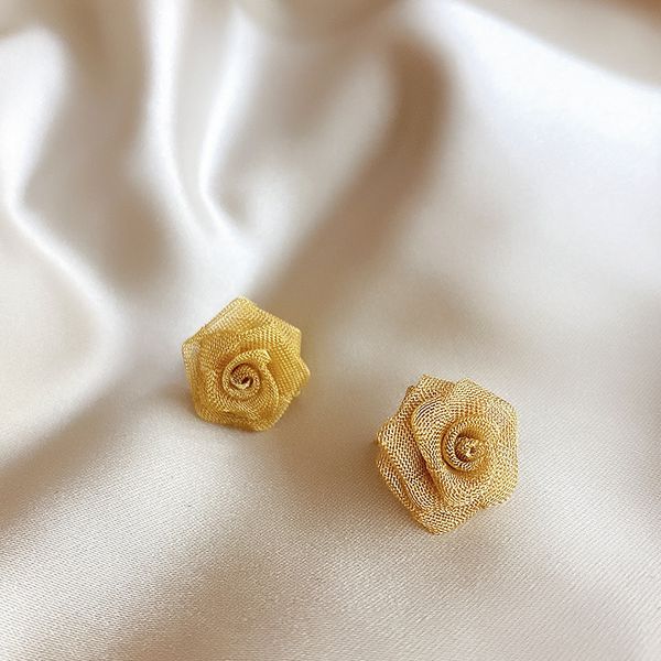 

lace metal rose ear studs vintage flower earrings 1220304, Golden;silver