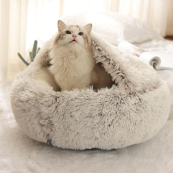 

cat warm bed house cushion round 40cm/ 50cm for small dogs 2 in 1 durable accessories sofa plush beds & furniture