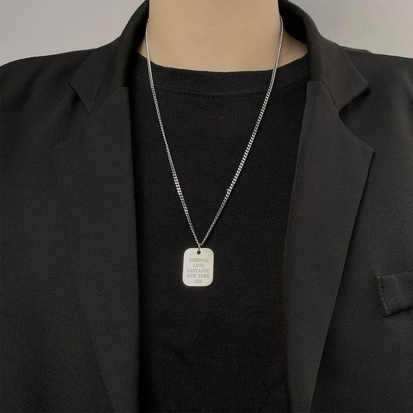 

pendant necklaces u-magical hiphop titanium steel square geometric letter necklace for women simple silver color metallic jewelry