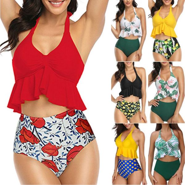 

women's swimwear women ruffle padded bikini set high waist swimsuit beach bathing suit suits woman 2021, White;black