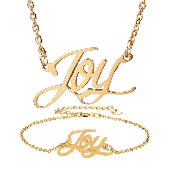 

earrings & necklace fashion stainless steel name + bracelet set " joy script letter gold choker chain pendant nameplate gift, Silver