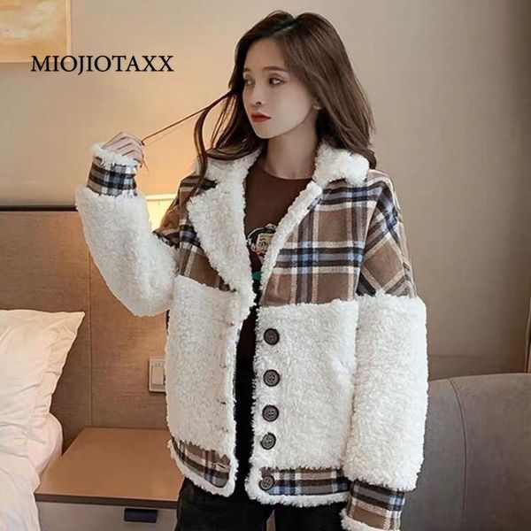 

women's wool & blends miojiotaxx 2021 autumn winter thick lambwool shirling furry coat tweed style short keep warm cashmere jacket, Black