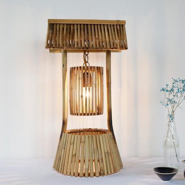 

retro american rural simple japanese bamboo weaving lamp coffee shop dining room bedroom bar decoration old table lamps