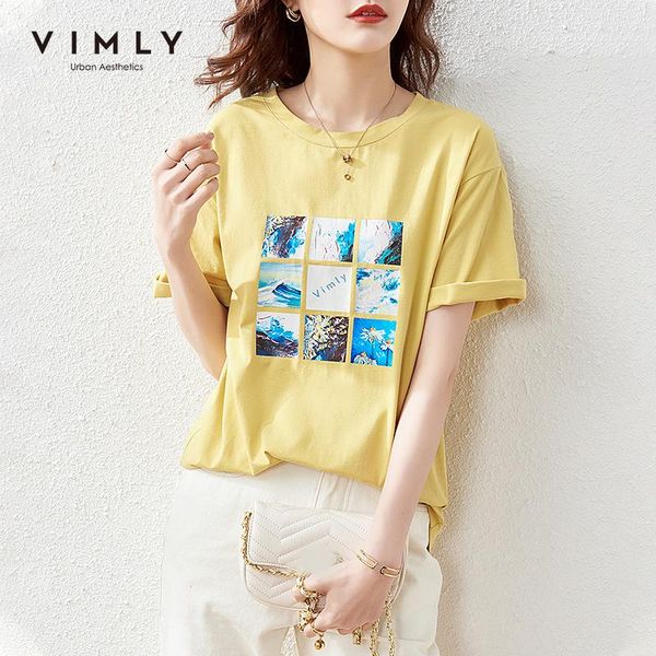 

women's t-shirt vimly women summer casual round neck short sleeve tshirt harajuku loose print clothes cotton f6625, White