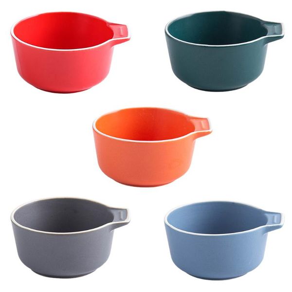 

bowls 5pcs pudding ceramic cups dessert with single handle(mixed color)