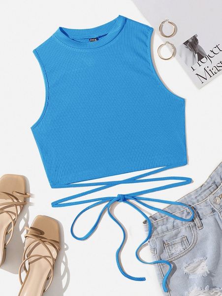

crisscross tie back crop tank 061m#, White