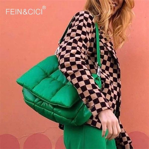 

green designer puff shoulder bag women casual space bale down feather padded messager cotton crossbody winter warm 211103