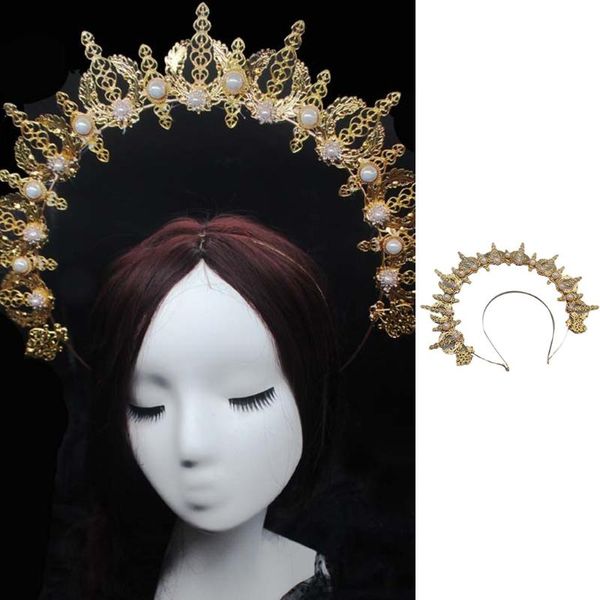 

other event & party supplies 649d vintage lolita jewelry accessories embossed moon halo crown pearl decor headband metal tiara diy material