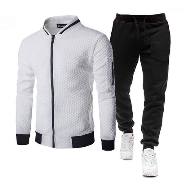 

running sets 2021 brand men tracksuit 2 pieces men's spring autumn sportswear casual zipper jackets pants set sweatshirt sports suit, Black;blue