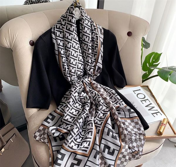 

scarves 2021 imitation silk scarf woman luxury shawl fashion elegant female decorative hijab beach sunscreen long soft wrap 180cm*90cm, Blue;gray