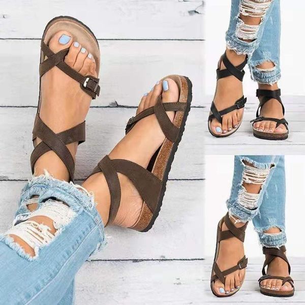 

sandals women summer fashion female outdoor beach leather flats ladies open toe flip flop casual shoes plus size 43, Black