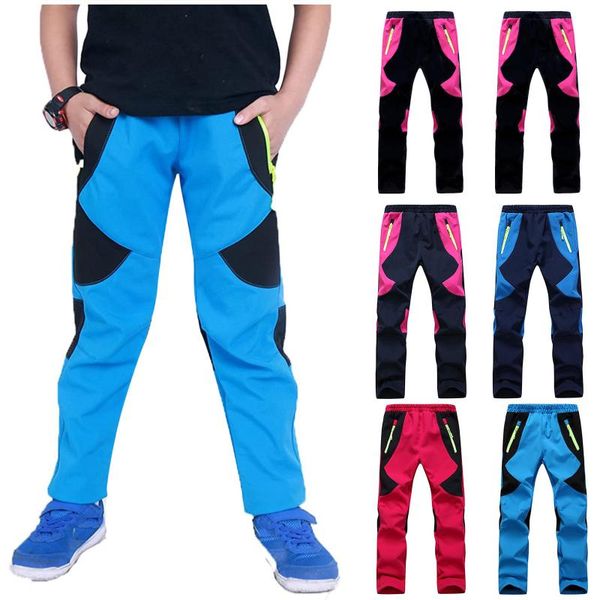 

trousers 2021 brand windproof waterproof children's outdoor pants boys girls soft shell warm youth climbing sweatpants enfant, Blue