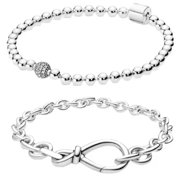 

new chunky infinity knot chain beaded strands bracelet women girl gift jewelry for pandroa 925 sterling silver hand chain bracelets with ori, Black
