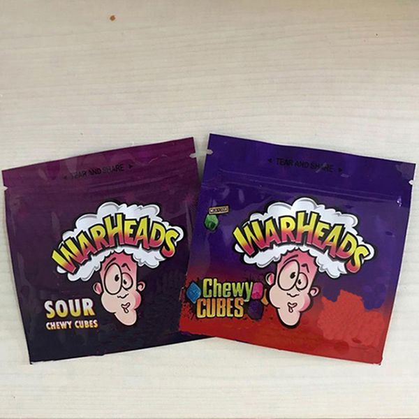 

500mg warheads mylar bag 2021 sour sweet chewy cubes edibles gummies warheads package bags wholesale