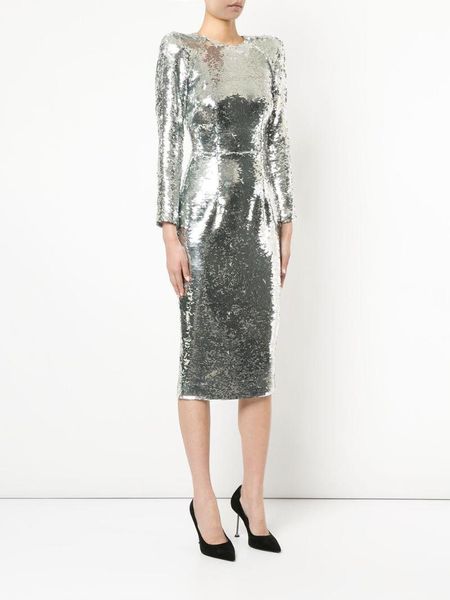

casual dresses 2021 women silver sequined dress o-neck long sleeve celebrity party bodycon bandage drop, Black;gray