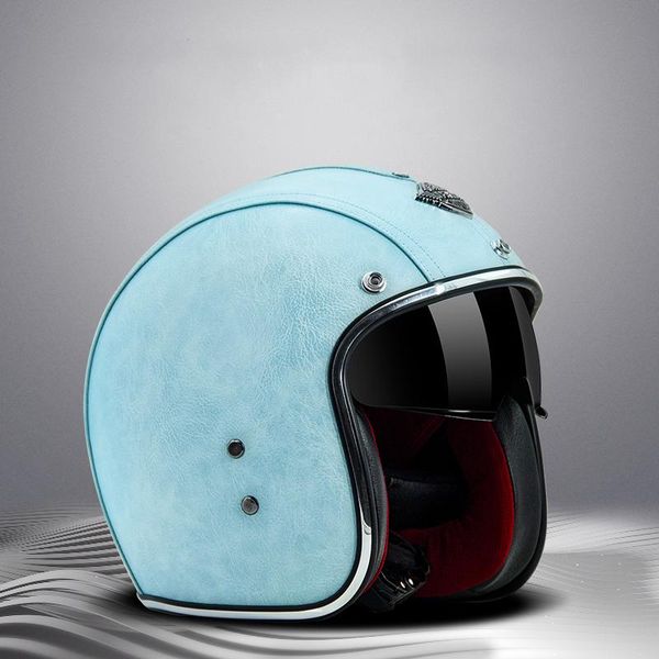 

motorcycle helmets brand 3/4 open face helmet dot cascos jet vintage leather electric scooter cascque retro red black