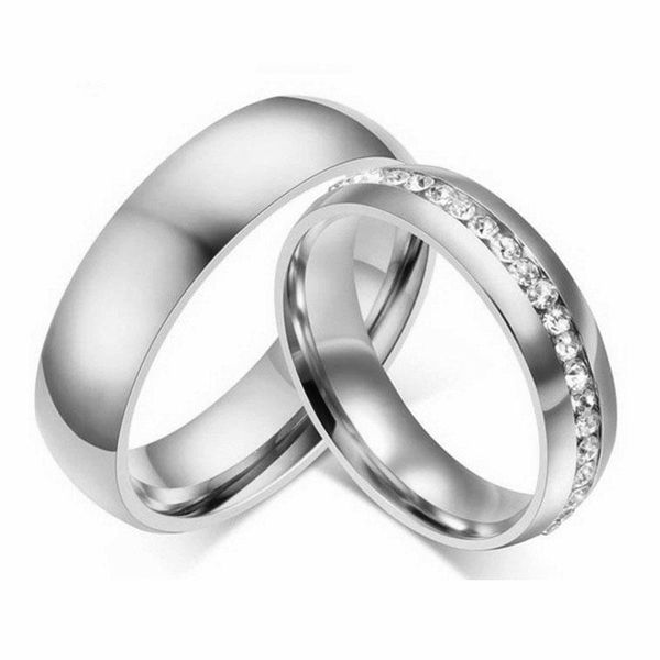 

wedding rings 1 pair silver color band couple never fade sparkly cz titanium jewelry men women promise engagement ring, Slivery;golden
