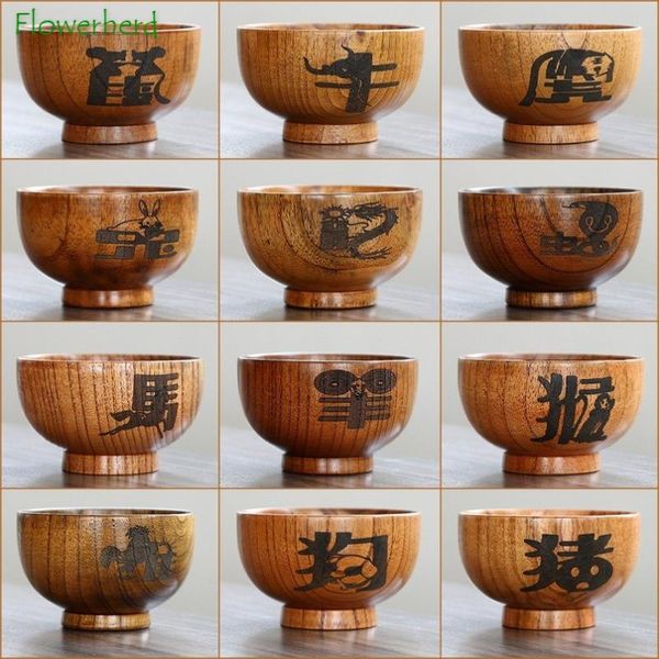 

creative chinese zodiac wooden bowl traditional style ramen noodle soup bowls set