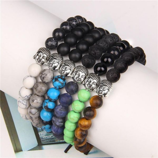 

beaded, strands tiger eye lava stone bead buddha bracelet jewelry yoga prayer bracelets men women mujer pulseras fashion wholesale gifts, Black
