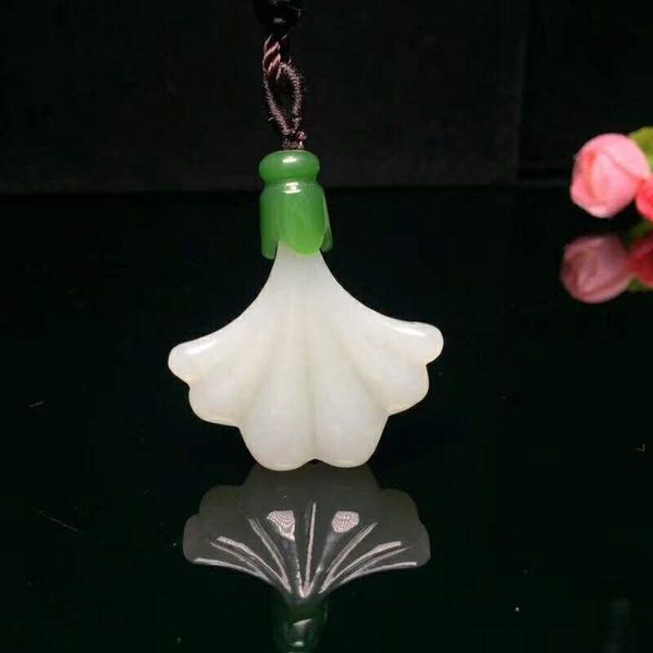 

lockets h13#hetian jade harmonious longevity ginkgo leaf pendant, Silver