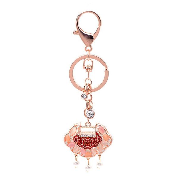 

keychains creative chinese style long lifelock imitation pearls keyring key car bag pendant keychain accessories birthday gift jewelry, Silver