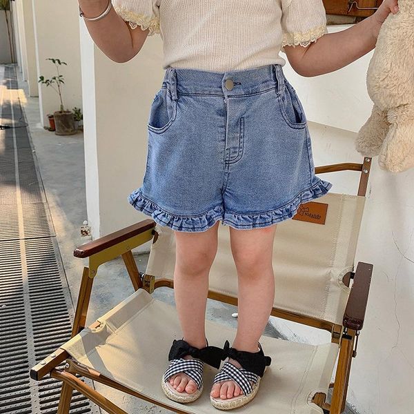 

children's wear 2021 summer soft thin vintage color jeans girls lace korean shorts, Black