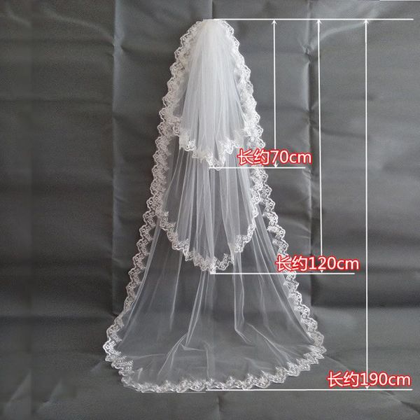 

bridal veils three-tier lace veil wedding accessories long small tail white beige champagne, Black