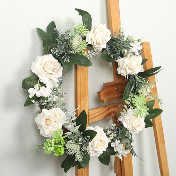

decorative flowers & wreaths 40cm white rose succulent wreath artificial door perfect quality simulation garland for wedding hanging