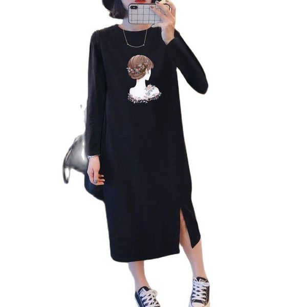 

plus size dresses vestidos woman dress autumn and winter 2021 long-sleeved t-shirt long korean loose bottoming, Black