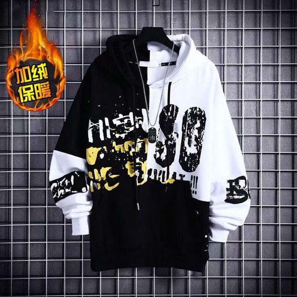 

brand stitching hooded pullover men's fashion casual sweatshirt, Black
