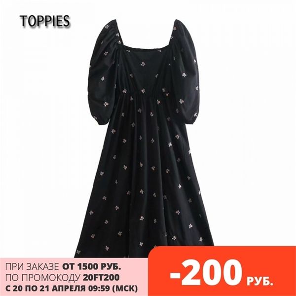 

women embroidered dress female short sleeve maxi dresses square collar puff blouses 210421, Black;gray