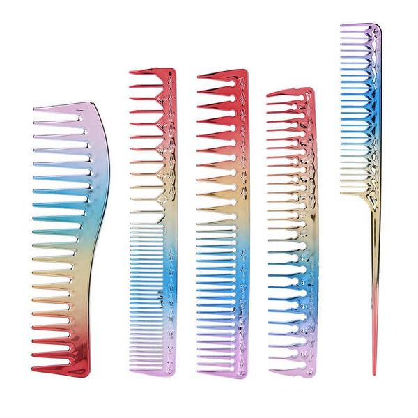 

hair brushes 5pcs fashion space aluminum colorful gradient haircut comb barber hairdressing styling tool home salon, Silver