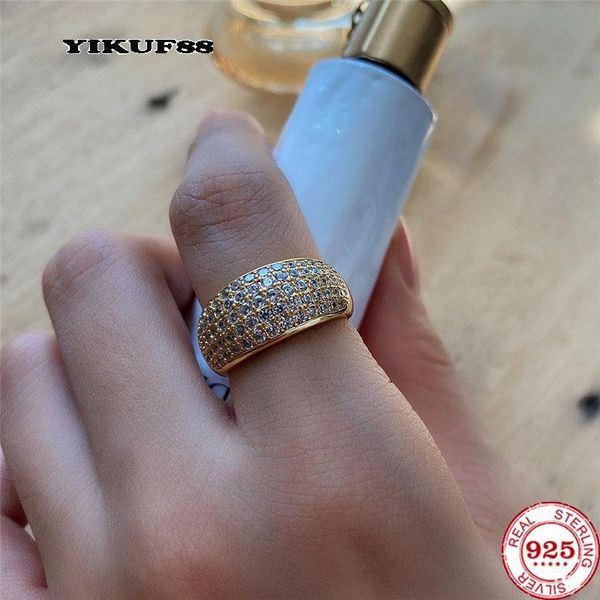 

cluster rings yikuf88 s925 sterling silver women open zircon ring wide face arc female for, Golden;silver