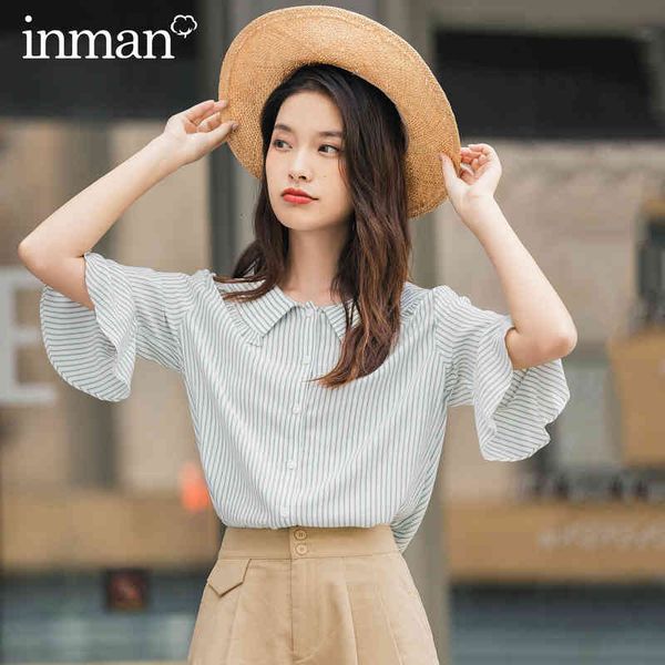 

blouses summer slimmed stripe half sleeve ruffled sweet peter pan collar youth blouse z1ao, White