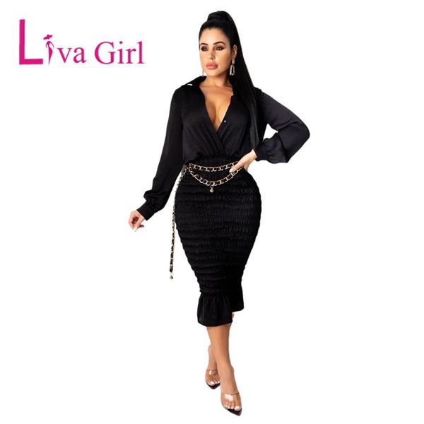 

casual dresses liva girl slim long sleeve ladies dress woman v-neck party midi female 2021 autumn elegant solid night club vestido, Black;gray