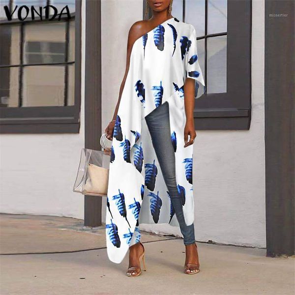 

plus size vintage printed shirts bohemian party blouses women 2021 vonda summer one off shoulder casual loose blusas women's &, White