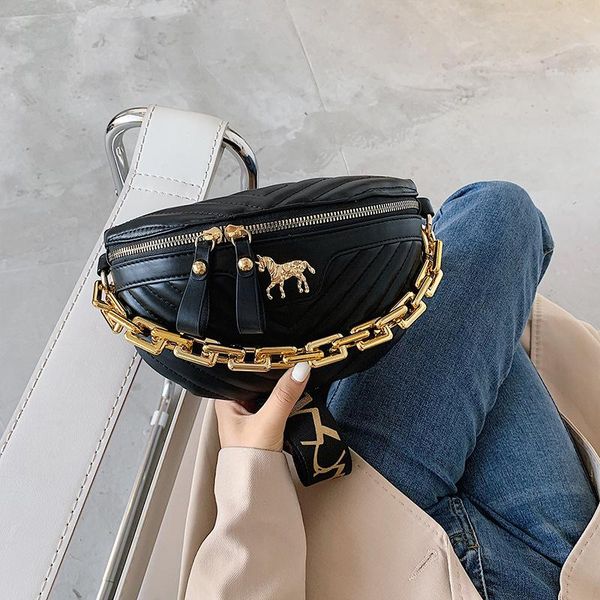 

waist bags 2021 fashion women chest pack leather bag chain small crossbody vintage metal decoration female packs