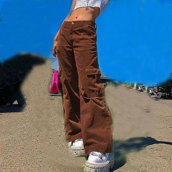 

women's pants & capris vintage oversized corduroy women baggy loose wide leg boyfriend cargo pant street jogger high waist straight tro, Black;white
